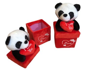 Yastık Tutan Panda Kapaklı Peluş Kırmızı Hediye Kutusu