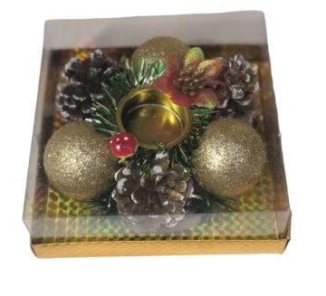 Sarı Toplu Çam Kozalak Yılbaşı Tealight Mumluk
