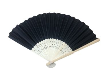 Ahşap Saplı Kağıt Yelpaze Siyah (50 Adet)