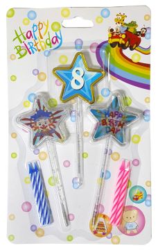 Happy Birthday 8 Yaş Mavi Yıldız 3D Doğum Günü Pasta Mumu
