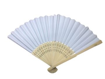 Ahşap Saplı Kağıt Yelpaze Beyaz (50 Adet)