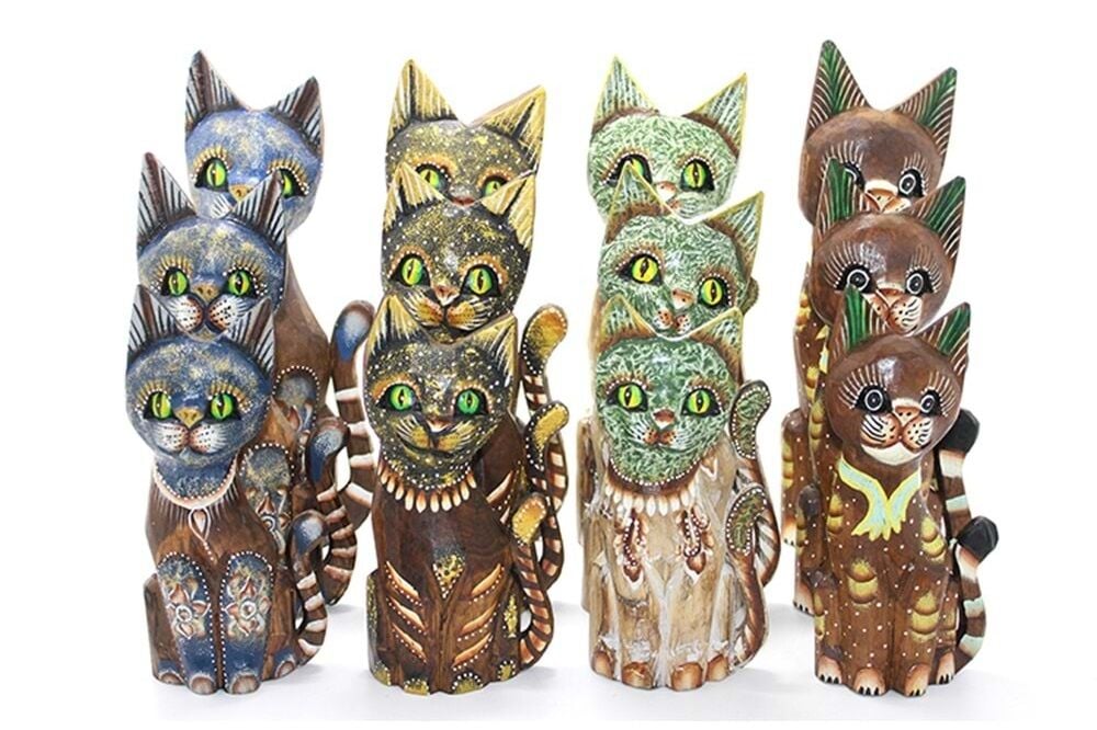 Dekoratif Ahşap Kedi Biblosu 30 cm (3'lü)