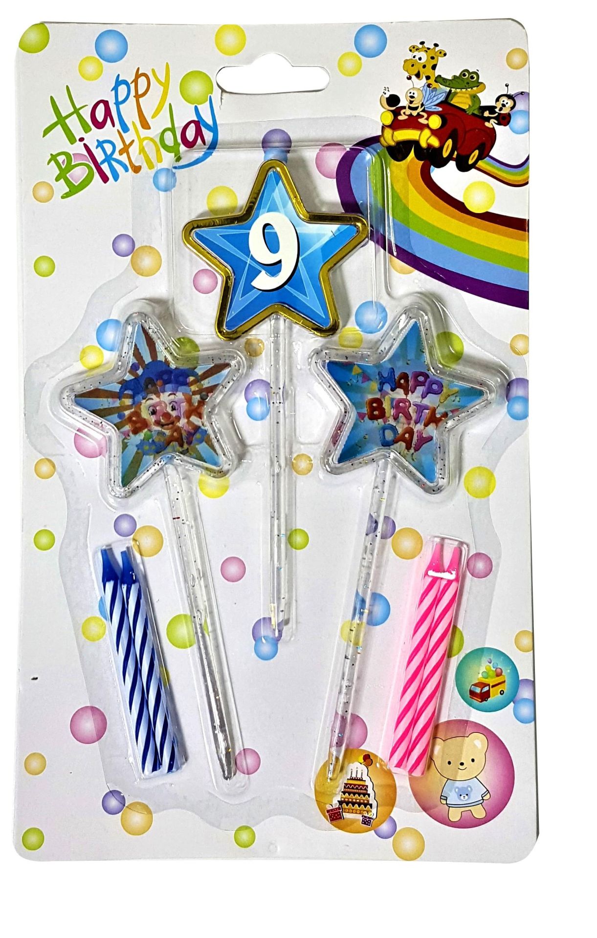 Happy Birthday 9 Yaş Mavi Yıldız 3D Doğum Günü Pasta Mumu