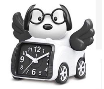 Dekoratif Arabalı Gözlüklü Köpek Tasarımlı Alarmlı Masa Saati