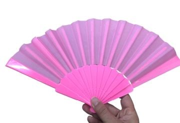 Plastik Saplı Kumaş Yelpaze Pembe (12 Adet)