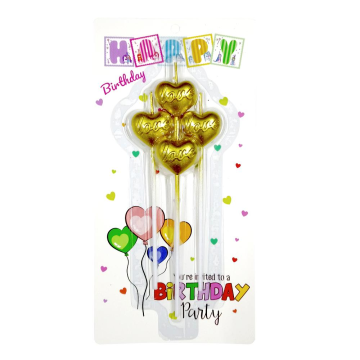 Çubuklu Love Gold Kalp Doğum Günü Pasta Mumu 4'lü