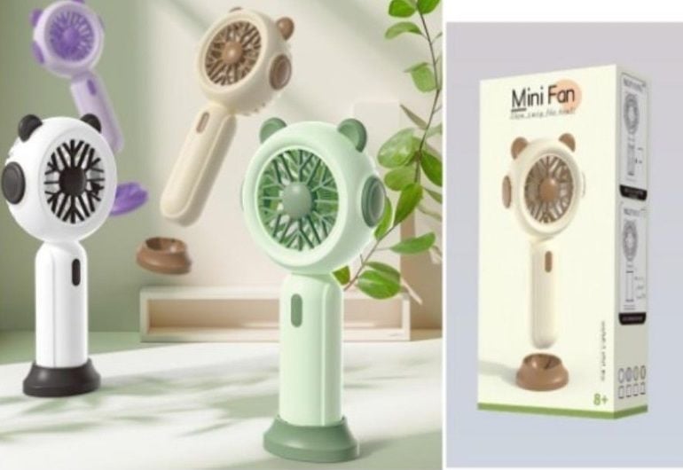 Renkli Kulaklı Şarjlı El Vantilatör Mini Masa Üstü Fan