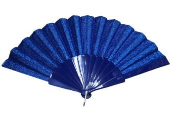 Plastik Saplı Kumaş Yelpaze Simli Mavi (12 Adet)