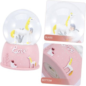 Mini Işıklı Boynuzlu At & Kız Tasarımlı Dekoratif Cam Kar Küresi