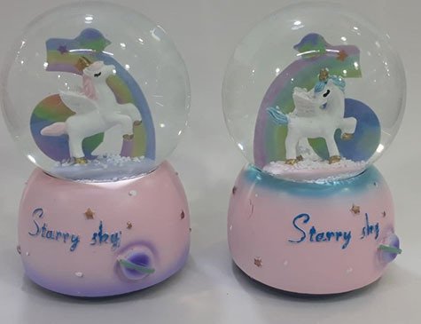 Dekoratif Işıklı Unicorn Müzikli Cam Kar Küresi