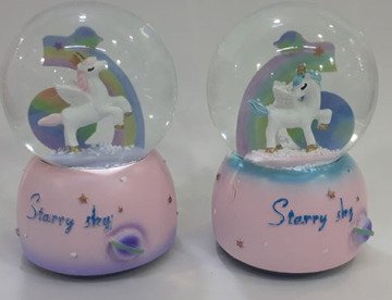 Dekoratif Işıklı Unicorn Müzikli Cam Kar Küresi