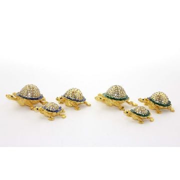 3'lü Dekoratif Swarovski Taşlı Kaplumbağa Biblosu  (9cm x 7cm x 6cm)