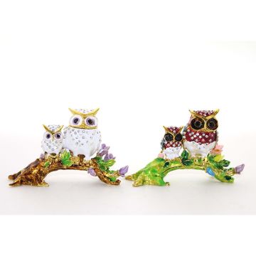 Swarovski Taşlı Dal Üstünde 2'li Baykuş Biblosu  (8cm x 11cm)