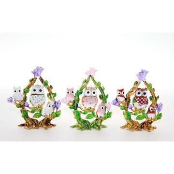 Swarovski Taşlı Dal Üstünde 3'lü Baykuş Ailesi Biblosu  (10cm x 8cm)