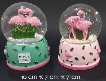 Işıklı Flamingo Tasarım Dekoratif Cam Kar Küresi