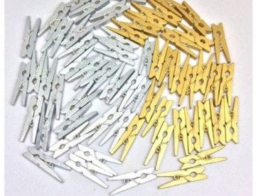 Mini Ahşap Fotoğraf Mandalı (Altın & Gümüş 100 Adet)