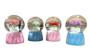 Vazoda Çiçek Temalı Mini Işıklı Cam Kar Küresi