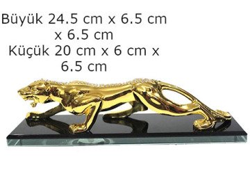 Dekoratif Cam Altlıklı Metal Jaguar Biblosu
