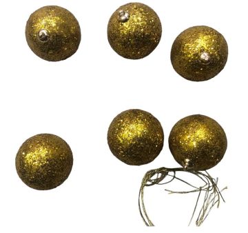 Yılbaşı Çam Ağacı Süsleri Simli Gold Top (6 Adet)