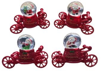 Dekoratif Işıklı Faytonda Noel Baba Cam Küre Yılbaşı Biblosu