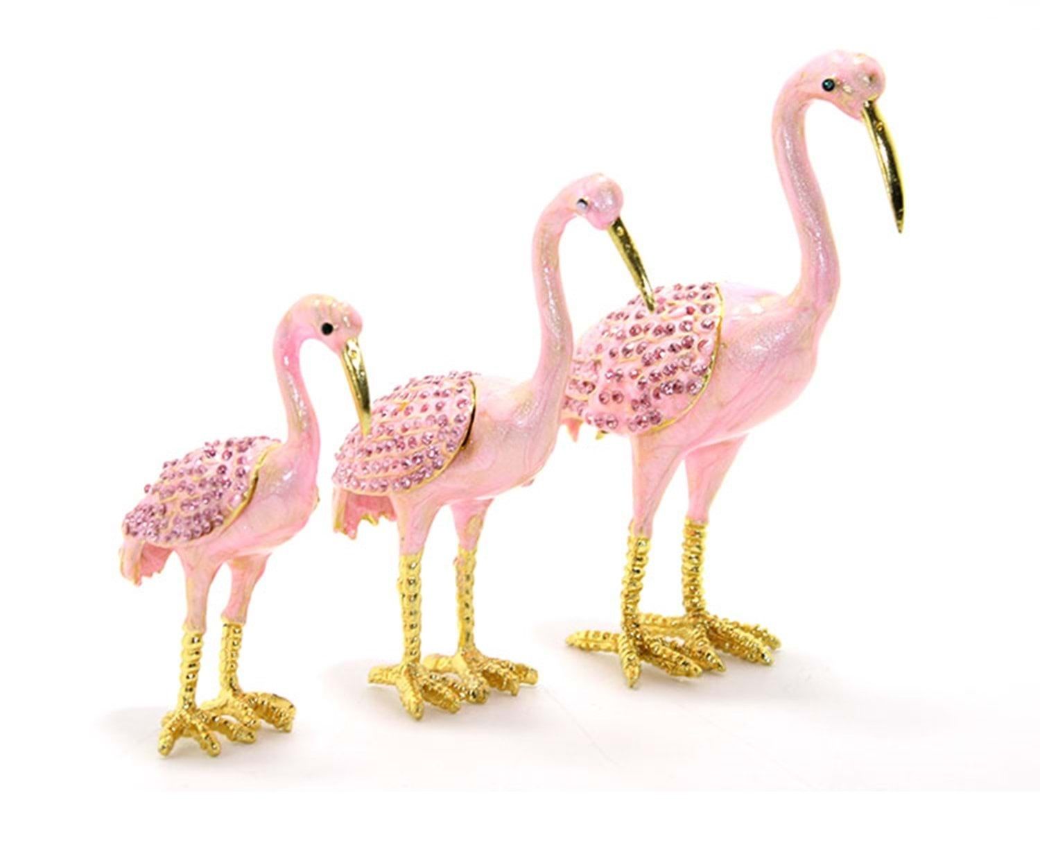 Swarovski Taşlı Flamingo Biblosu 3'lü (15 cm x 13 cm x 10cm)