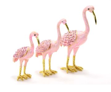 Swarovski Taşlı Flamingo Biblosu 3'lü (15 cm x 13 cm x 10cm)