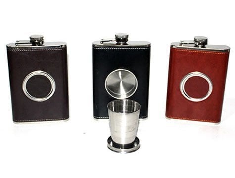 8 Oz Çelik Shot Bardaklı Deri Cep İçki Kanyak Matarası