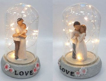 Işıklı Cam Fanus İçinde Birbirine Sarılan Sevgili Love Biblo