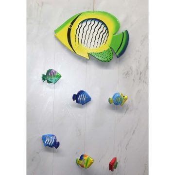 Ahşap Renkli Balıklar Dekoratif Rüzgar Çanı (40 cm)