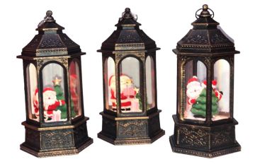 Dekoratif Işıklı Sulu Simli Yılbaşı Noel Baba Fener Lamba