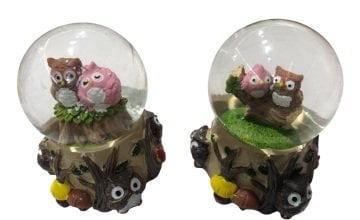 Dekoratif Baykuş Temalı Mini Cam Kar Küresi