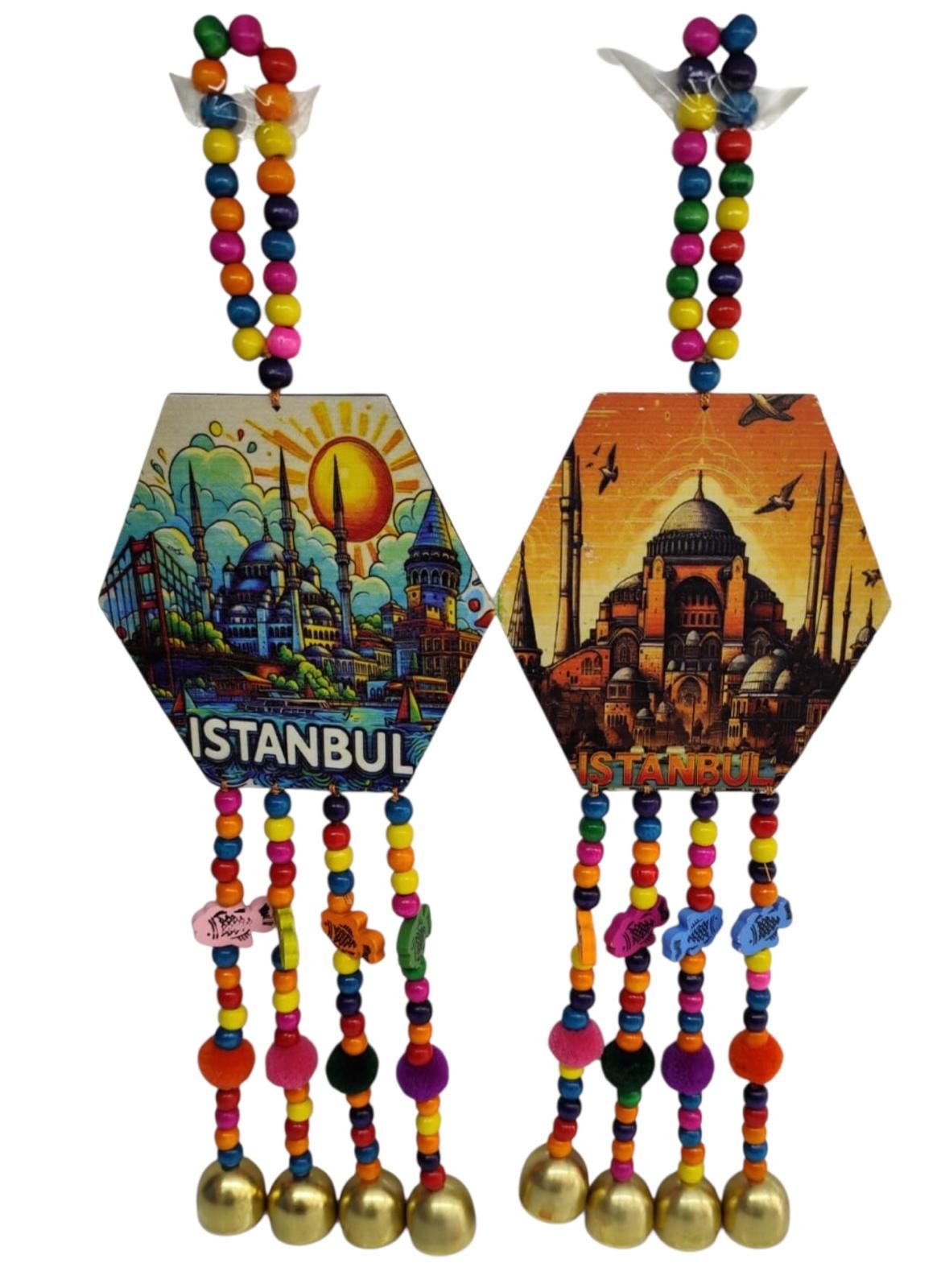 Altıgen Tasarımlı Dekoratif İstanbul Temalı  Rüzgar Çanı