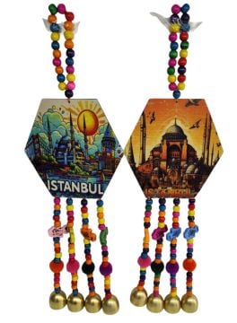 Altıgen Tasarımlı Dekoratif İstanbul Temalı  Rüzgar Çanı