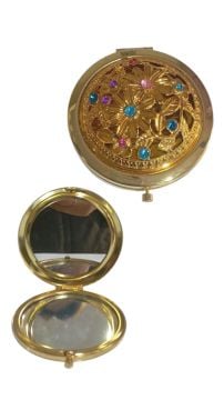 Gold Metal Üstü Renkli Taşlı Makyaj Aynası