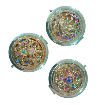 Gold Metal Üstü Renkli Taşlı Makyaj Aynası