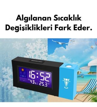Yansıtmalı Alarmlı Projektör Nem Ölçer Çalar Masa Saati