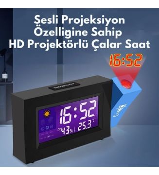 Yansıtmalı Alarmlı Projektör Nem Ölçer Çalar Masa Saati