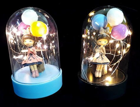 Fanus İçinde Led Işıklı Balonlu Kız Biblosu