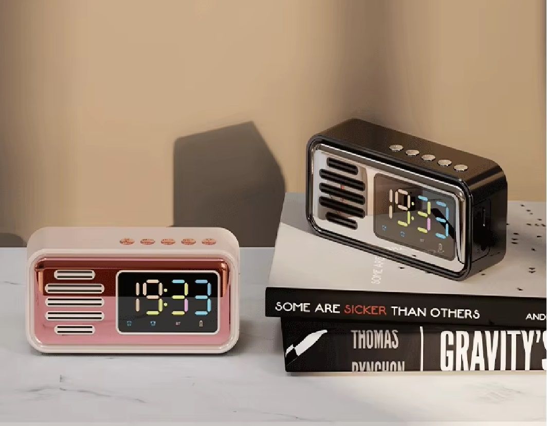 Retro Bluetooth Hoparlör Fm Radyo LED Dijital Masa Üstü Saat
