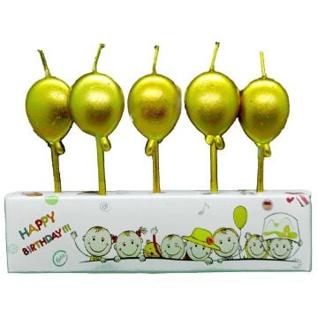 Krom Balon Tasarımlı Gold Pasta Mumu 5'li
