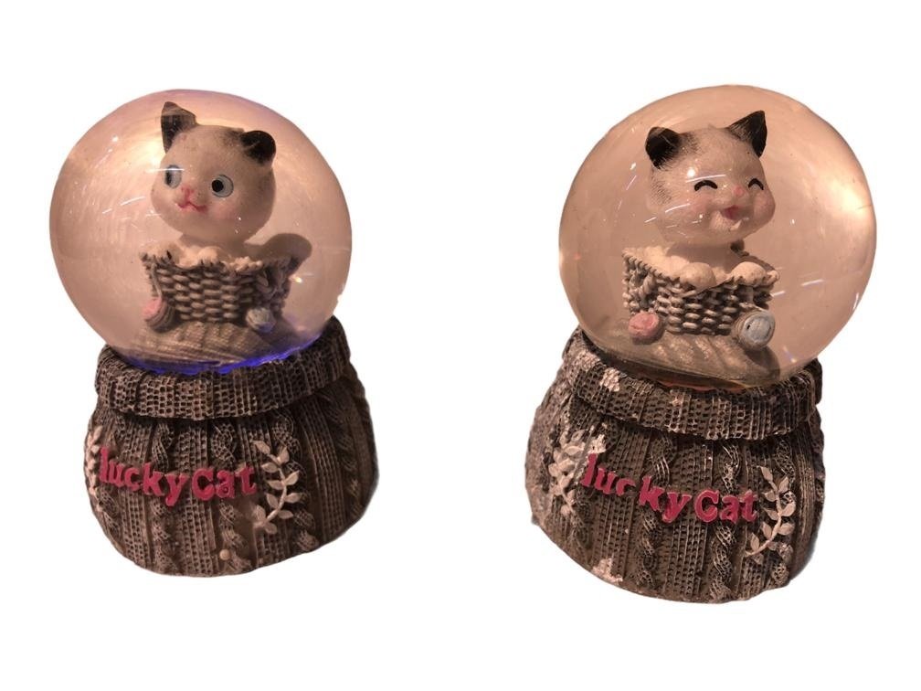 Mini Işıklı Şanslı Kedi Tasarımlı Cam Kar Küresi