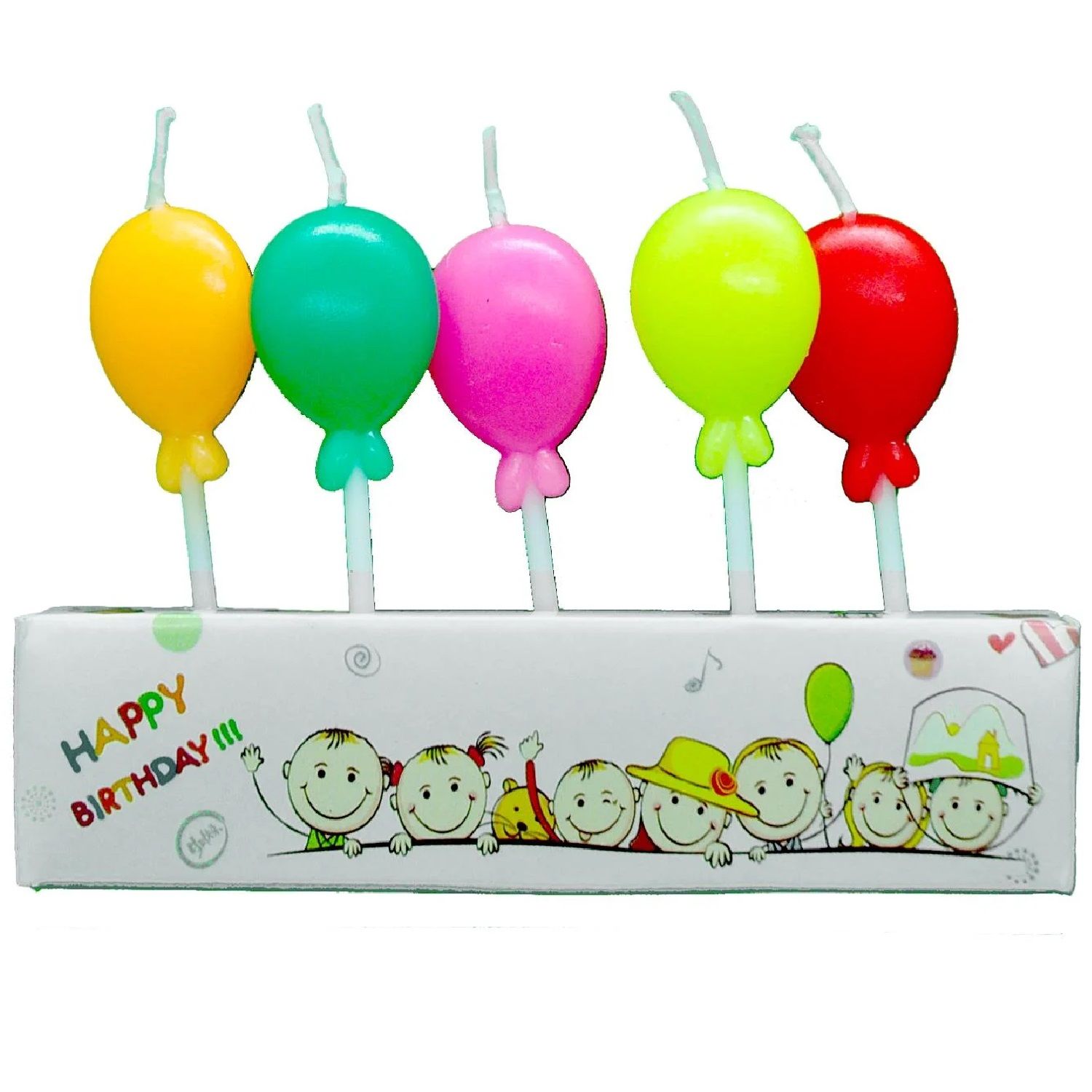 Renkli Balon Tasarımlı Pasta Mumu 5'li