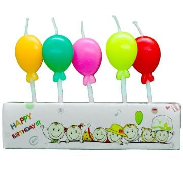 Renkli Balon Tasarımlı Pasta Mumu 5'li