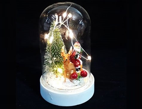 Fanus İçinde Led Işıklı Geyik & Noel Baba Tasarımlı Biblo