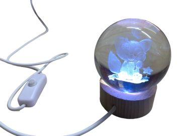 Dekoratif Tilki Tasarımlı Ahşap Altlıklı Işıklı Cam Küre