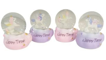 Mini Işıklı Boynuzlu At Happy Time Tasarımlı Cam Kar Küresi