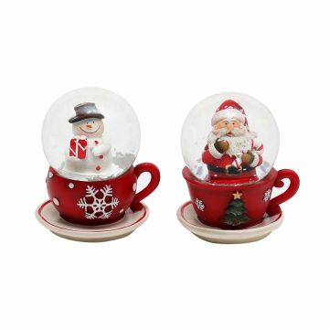 Fincan Tasarımlı Yılbaşı Noel Baba Kardan Adam Cam Kar Küresi
