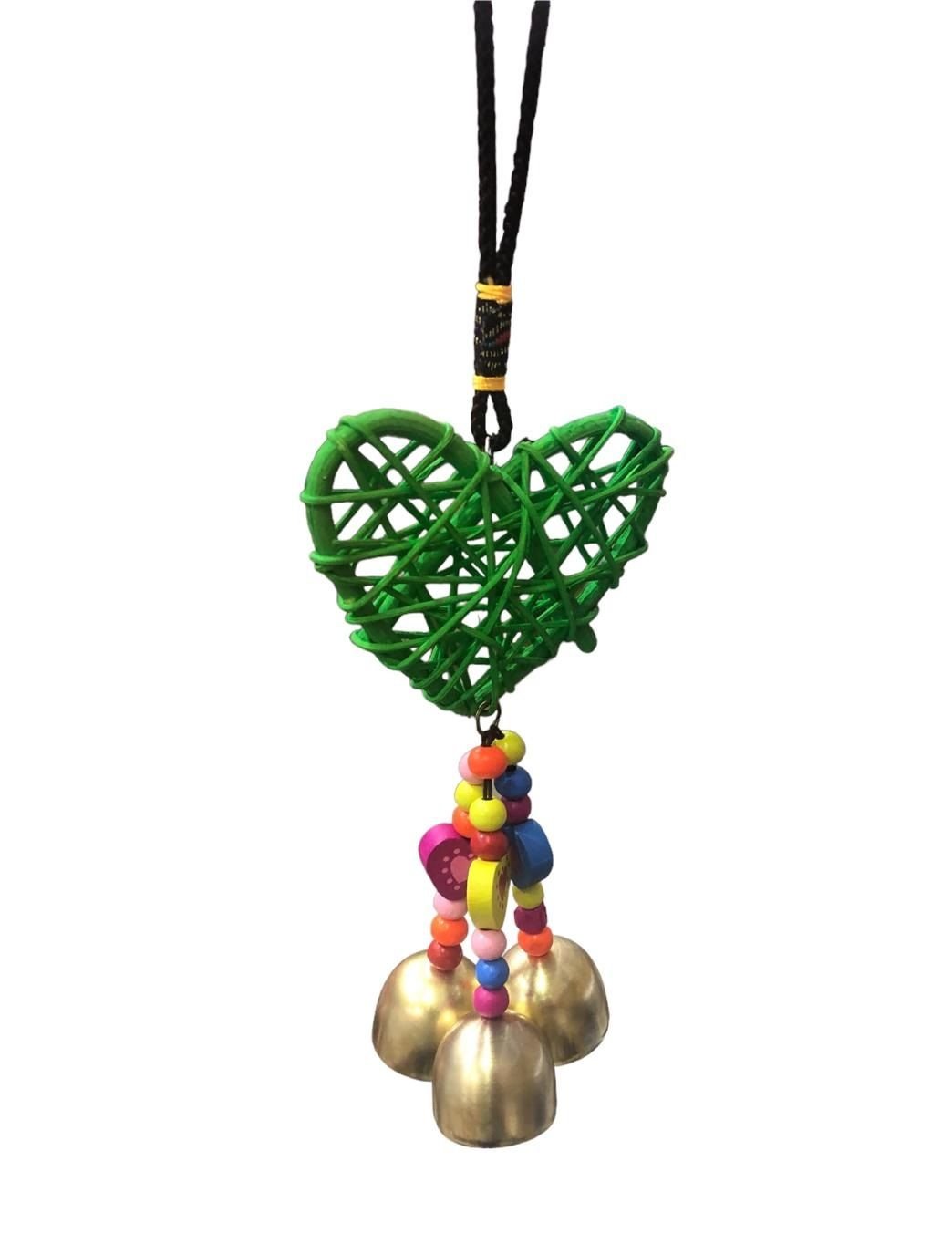 Ahşap Boncuklu Yeşil Kalp Tasarımlı Rüzgar Çanı (25cm)