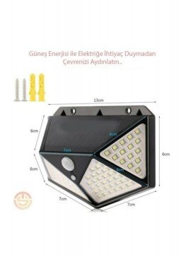 Güneş Enerjili Hareket Sensörlü Dış Mekan 100 Ledli Bahçe Aydınlatma