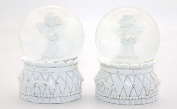Mini Işıklı Beyaz Kanatlı Melek Kız Tasarımlı Dekoratif Cam Kar Küresi
